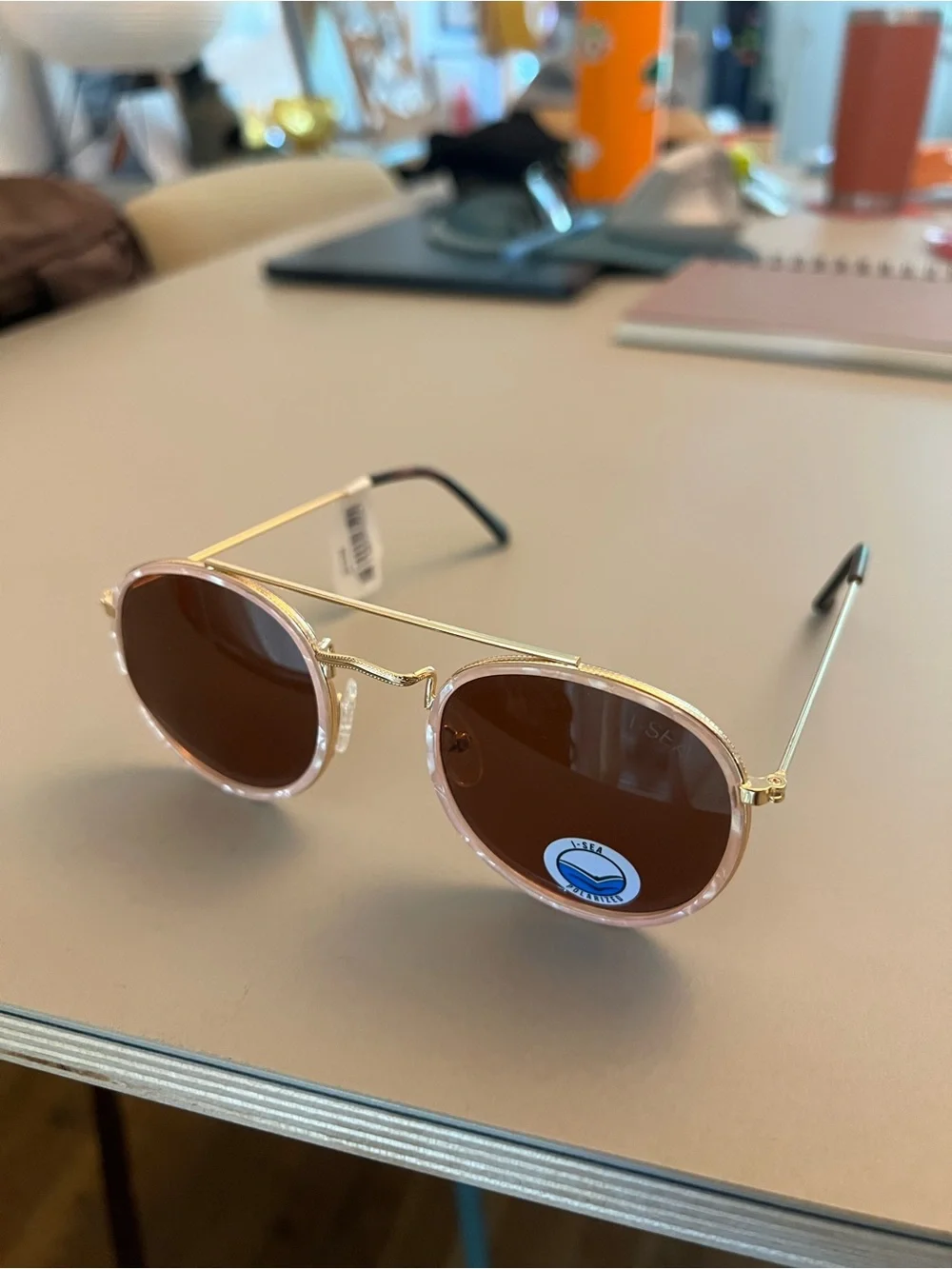 I-SEA Pink Round Frame Sunglasses with Brown Lenses